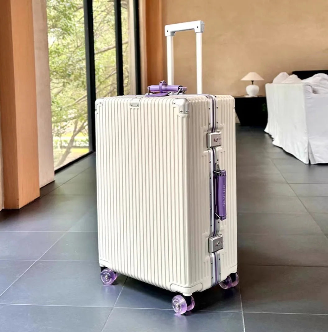 Suitcase Aluminum Frame with Colorful Silent Spinner Wheel TSA Lock Travel Trolley Case 20"Carry-on High-quality Rolling Luggage
