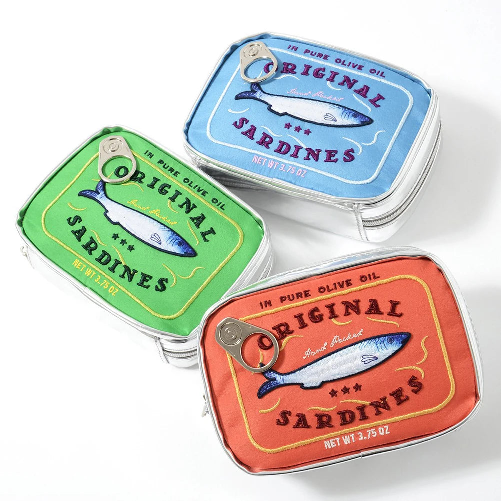 Canned Sardines Style Storage Bag Cute Bath Travel Bag Creative Portable Fashion Zipper Multi-function Soft for Weekend Vacation