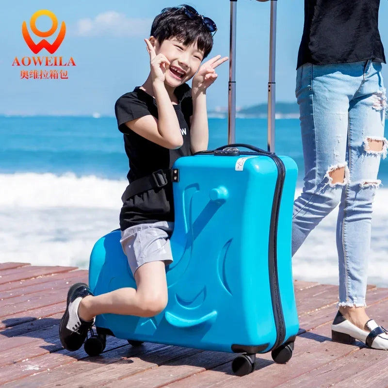 Travel kids luggage cartoon Riding trolley case children's riding suitcase can sit and ride rolling luggage gift travel bags