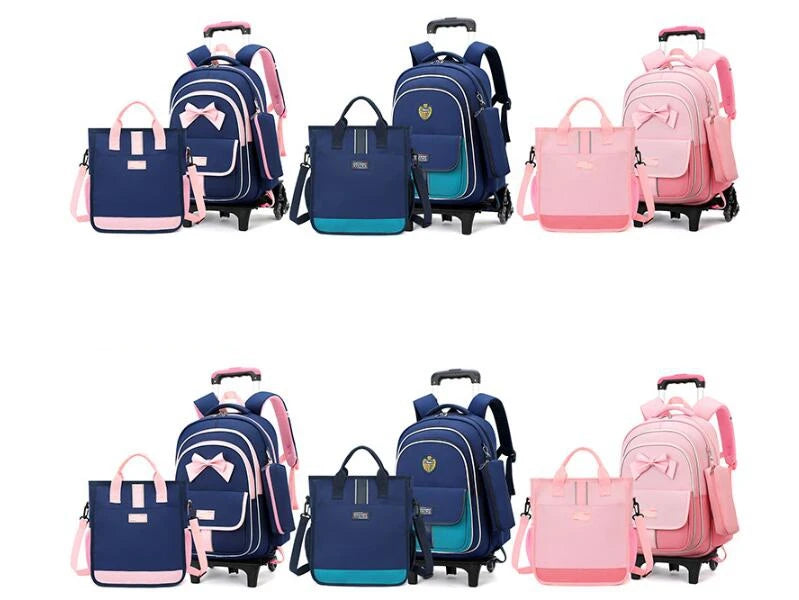 School Rolling Backpack for Girls Trolley School Bags Backpack with Wheels Carry-on Travel Luggage with Handbag Toddler Bags