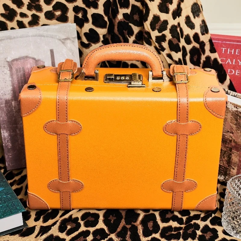 13/16/18 Inch Vintage Cosmetic Case Mini Carry-on Luggage Suitcase PU Lightweight Ready Bag Handbag Password Lock Makeup Box