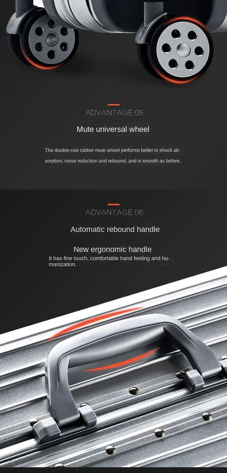 100% Aluminum-Magnesium Alloy Suitcases 20/24/26/29 Inch Lightweight Spinner Luggage TSA Lock Durable Travel Bag