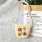 Children's Straw Crossbody Bag Lovely Girls Small Coin Purse Princess Wallet Handbags Baby Kids Mini Summer Shoulder Bags