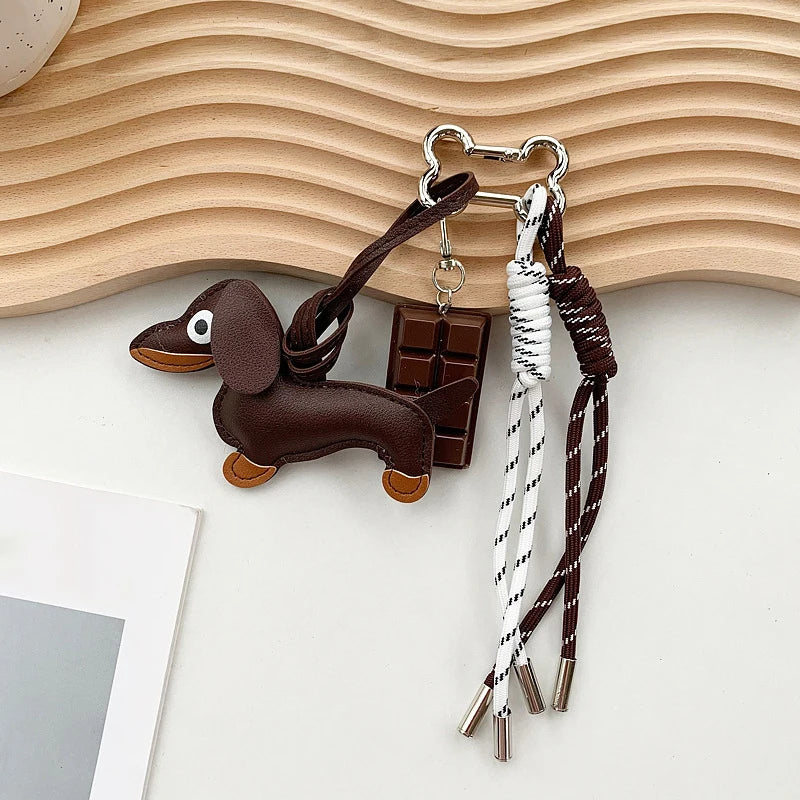 Leather Dachshund Bag Pendant Creative Keychain Lanyard bag Accessory Key Pendant Car Keyring Charm Gift