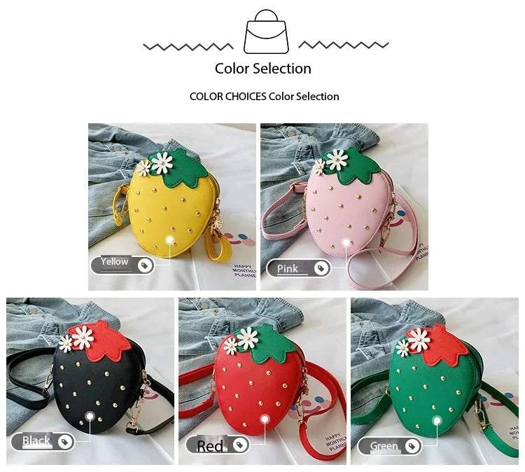Lovely Children's Strawberry Crossbody Bags Cute Baby Accessories Mini Shoulder Bag Fashion PU Leather Girls Rivet Coin Purse