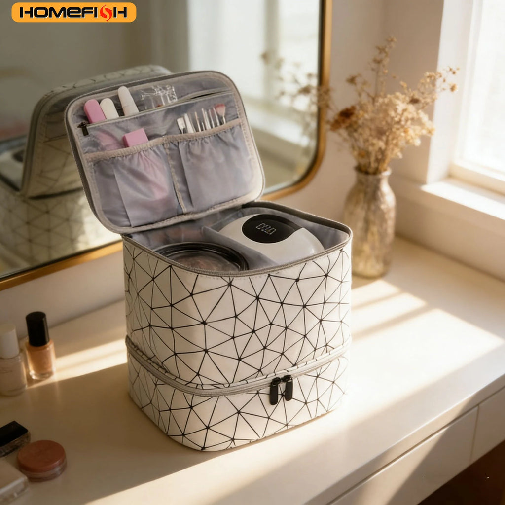 HOMEFISH Portable Double-layer Nail Polish Storage Bag Organizer Travel Essential Oil Storage Box Multi-function Storage Bag