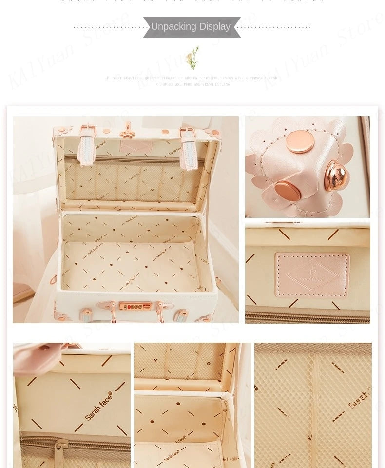 13/16/18 Inch Vintage Cosmetic Case Mini Carry-on Luggage Suitcase PU Lightweight Ready Bag Handbag Password Lock Makeup Box