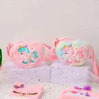 Cute Unicorn For Girls Plush Heart Zipper Shoulder Bag Messenger Bag Coin Purse Wallet Crossbody Bag Kids Gift Small Backpack