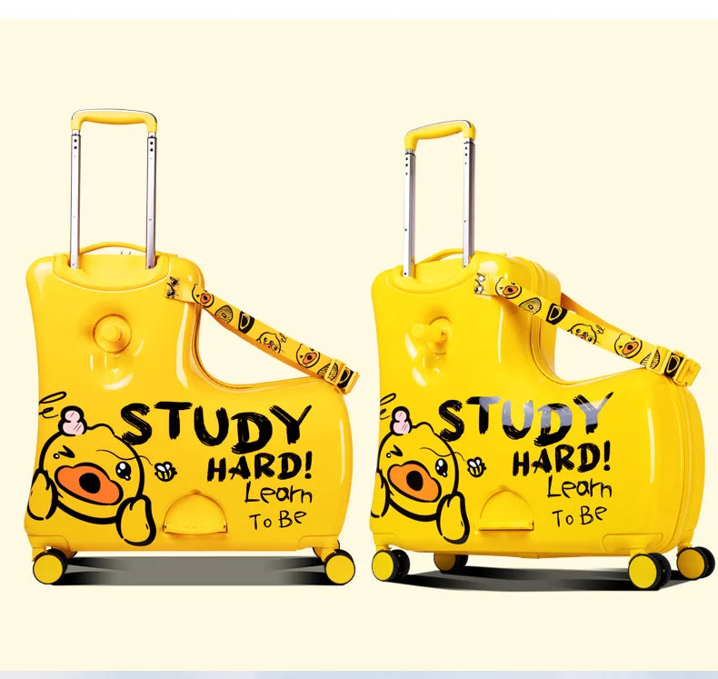 New children's riding suitcase on wheels kids cartoon trolley case travel suitcases can sit and ride horse rolling luggage gifts