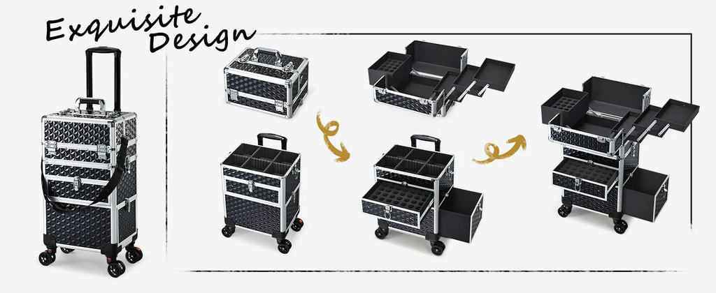 Rolling Makeup Case with Wheels Drawers Large Professional Cosmetology Trolley Case Lockable Travel Cosmetic Storage Train Cases