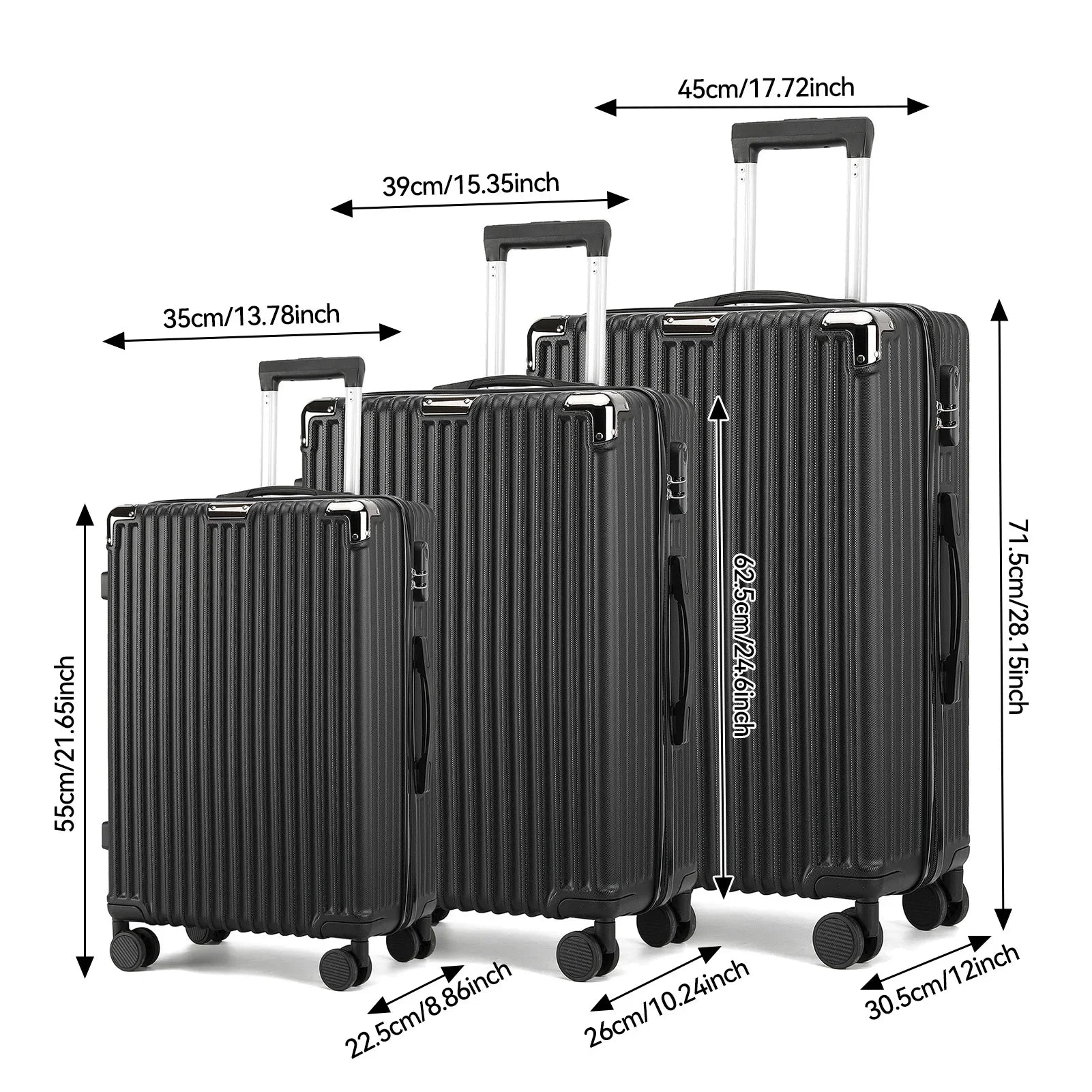 Roshanda 3-Piece Luggage Set Suitcase set 20 "24" 28 "ABS hard shell travel luggage set 4 Universal Swivel quiet Wheels