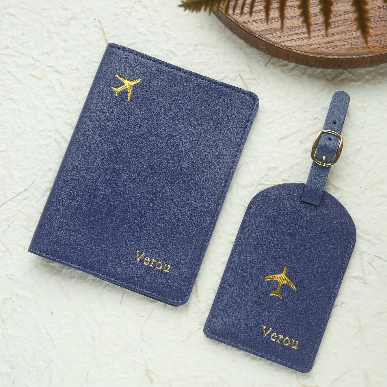 2PCS Custom Name Passport Holder & Luggage Tag Set Customized Gold Monogram Name Faux Leather Passport Cover with a Luggage Tag