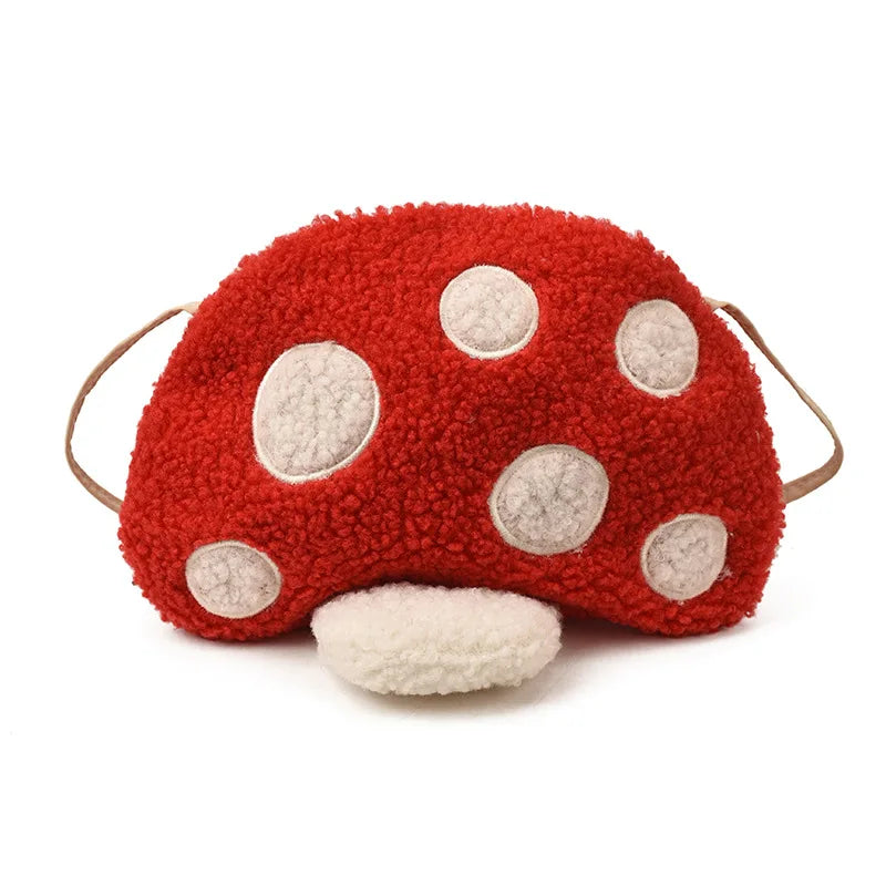 Cartoon Mushroom Girls Plush Shoulder Bags Cute Baby Kids Faux Lamb Wool Crossbody Bag Winter Boys Soft Handbags Coin Purse