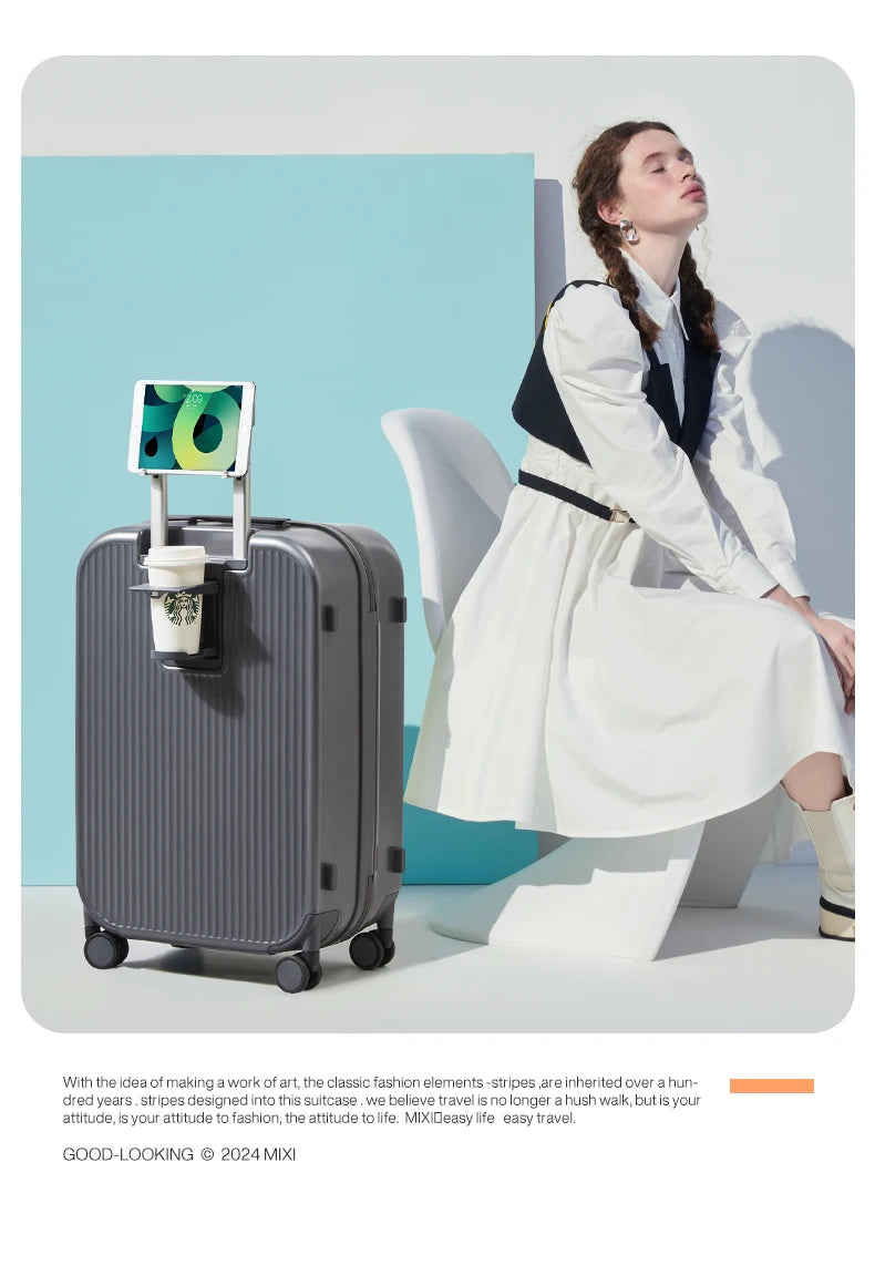 Mixi New Design Suitcase Carry On Luggage with Cup Phone Holder Hard Shell Rolling Luggage PC Spinner Wheels Trolley Case