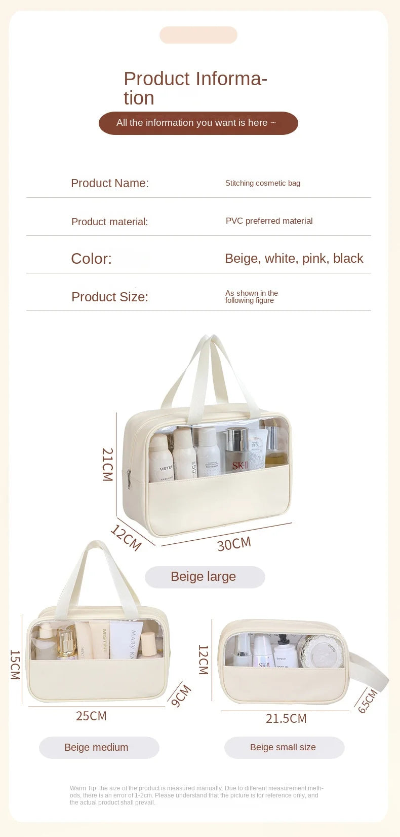 Portable Travel Cosmetic Bag Women Transparent Makeup Bag Large-Capacity Bath Wash Bags Multifunction Waterproof Storage Case