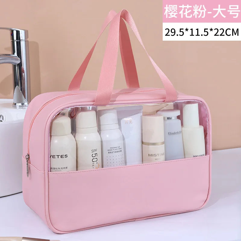 Portable Travel Cosmetic Bag Women Transparent Makeup Bag Large-Capacity Bath Wash Bags Multifunction Waterproof Storage Case