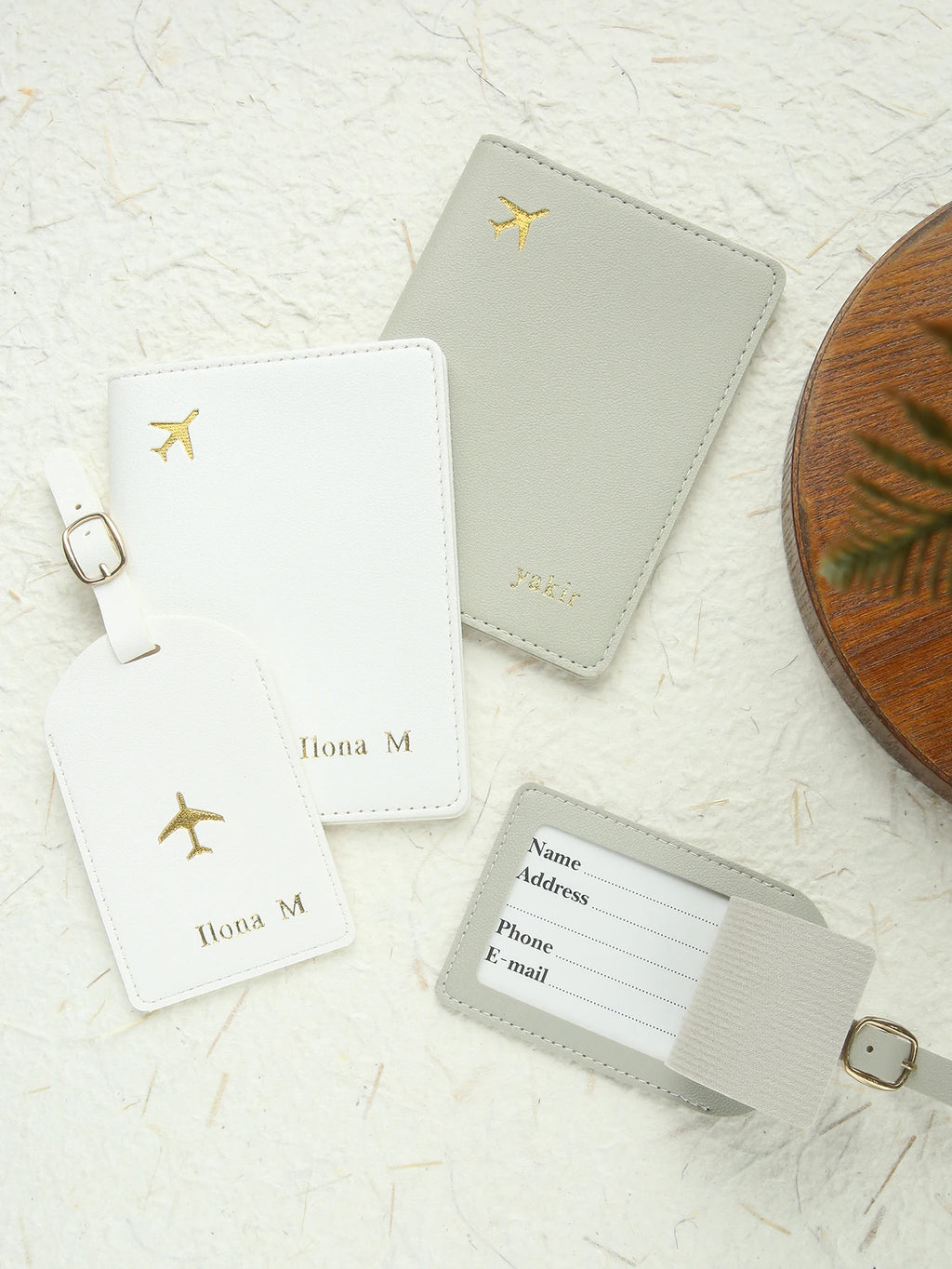 2PCS Custom Name Passport Holder & Luggage Tag Set Customized Gold Monogram Name Faux Leather Passport Cover with a Luggage Tag