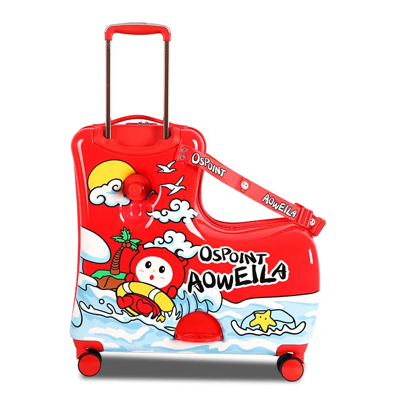 New children's riding suitcase on wheels kids cartoon trolley case travel suitcases can sit and ride horse rolling luggage gifts