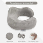 Memory Foam Travel Neck Pillow: Double Support for Neck, Head and Chin
