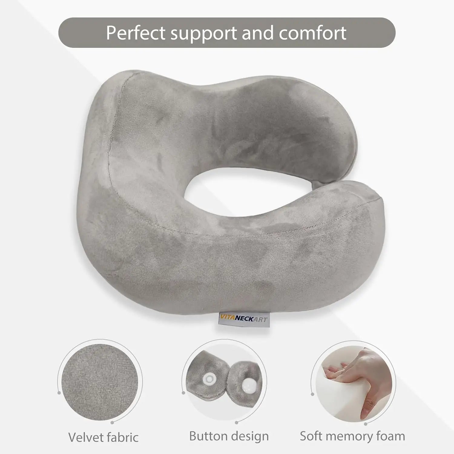 Memory Foam Travel Neck Pillow: Double Support for Neck, Head and Chin