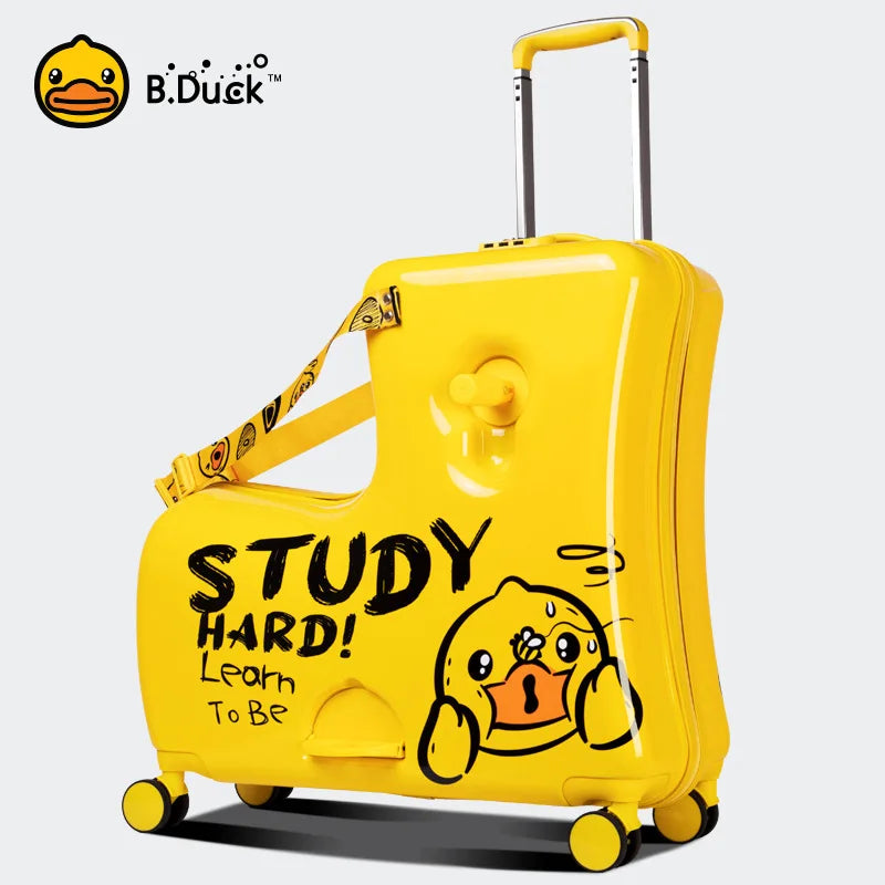 New children's riding suitcase on wheels kids cartoon trolley case travel suitcases can sit and ride horse rolling luggage gifts