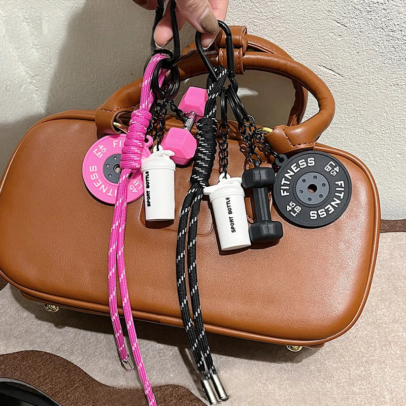 Hand-Woven Fitness Keychain Mini Dumbbell Anti-Lost Gym Lover Key chain DIY Trinket Nylon Rope Pendant Fitness Enthusiast