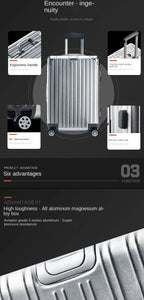 100% Aluminum-Magnesium Alloy Suitcases 20/24/26/29 Inch Lightweight Spinner Luggage TSA Lock Durable Travel Bag