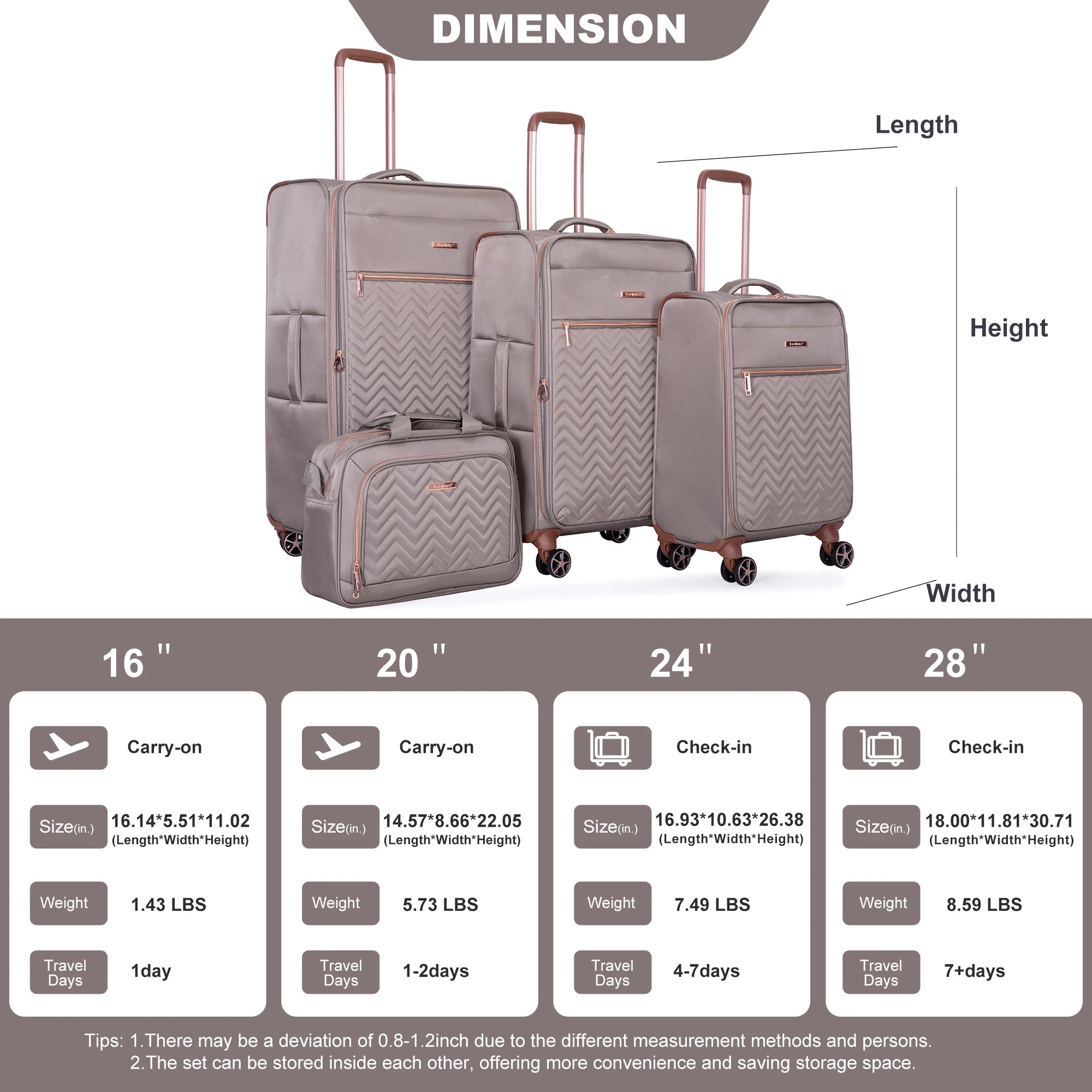 Travelhouse 4 Piece Luggage Set Softside Expandable Lightweight Suitcase with Double Spinner Wheels