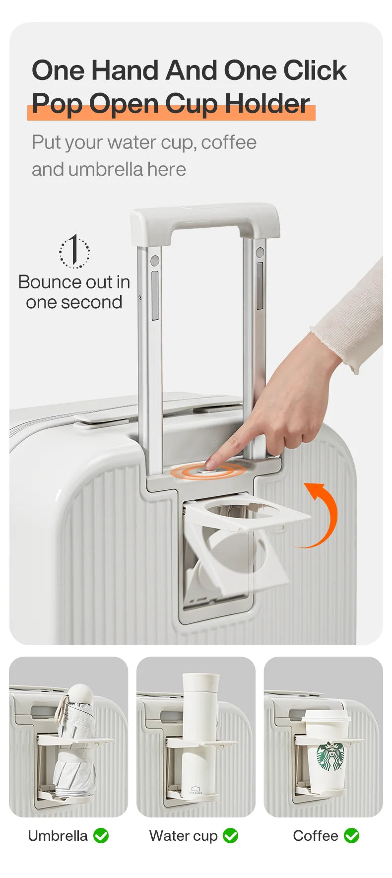 Mixi New Design Suitcase Carry On Luggage with Cup Phone Holder Hard Shell Rolling Luggage PC Spinner Wheels Trolley Case