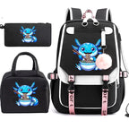 Boba Axolotl Anime School Backpack for Teenage Girls Fashiona Back To School Bookbag Mochila Bookbag with Lunch Bags ,Pencil Bag