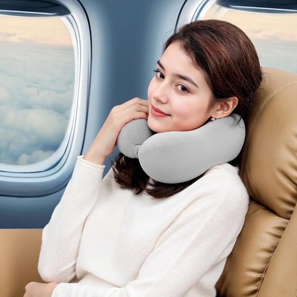 Memory Foam Travel Neck Pillow: Double Support for Neck, Head and Chin