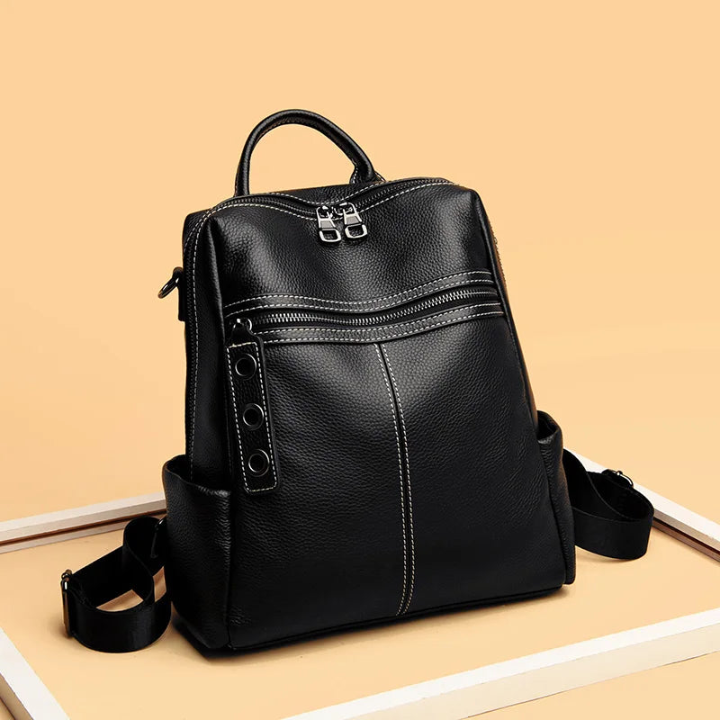 2023 Vintage Women Backpack Large Capacity School Bags Teenagers Girls School Backpack High Quality Genuine Leather Shoulder Bag