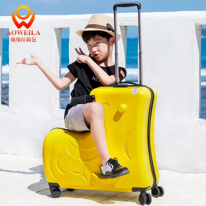 Travel kids luggage cartoon Riding trolley case children's riding suitcase can sit and ride rolling luggage gift travel bags