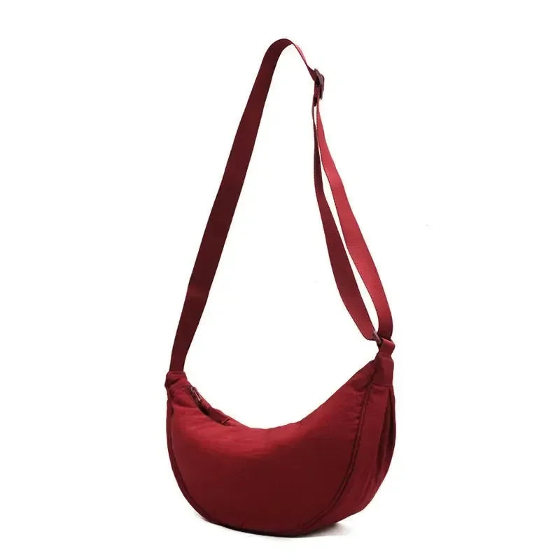 Men and Women Solid Color Chest Bag for Large Capacity Travel Crossbody Female Half Moon Bag Daily Cotton Filled Shoulder Bag