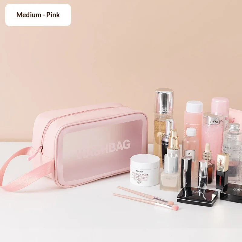 Homefish Pu Transparent Three Piece Makeup And Toiletries Bag, Large Capacity Pvc Semi Transparent Frosted Portable Storage Bag