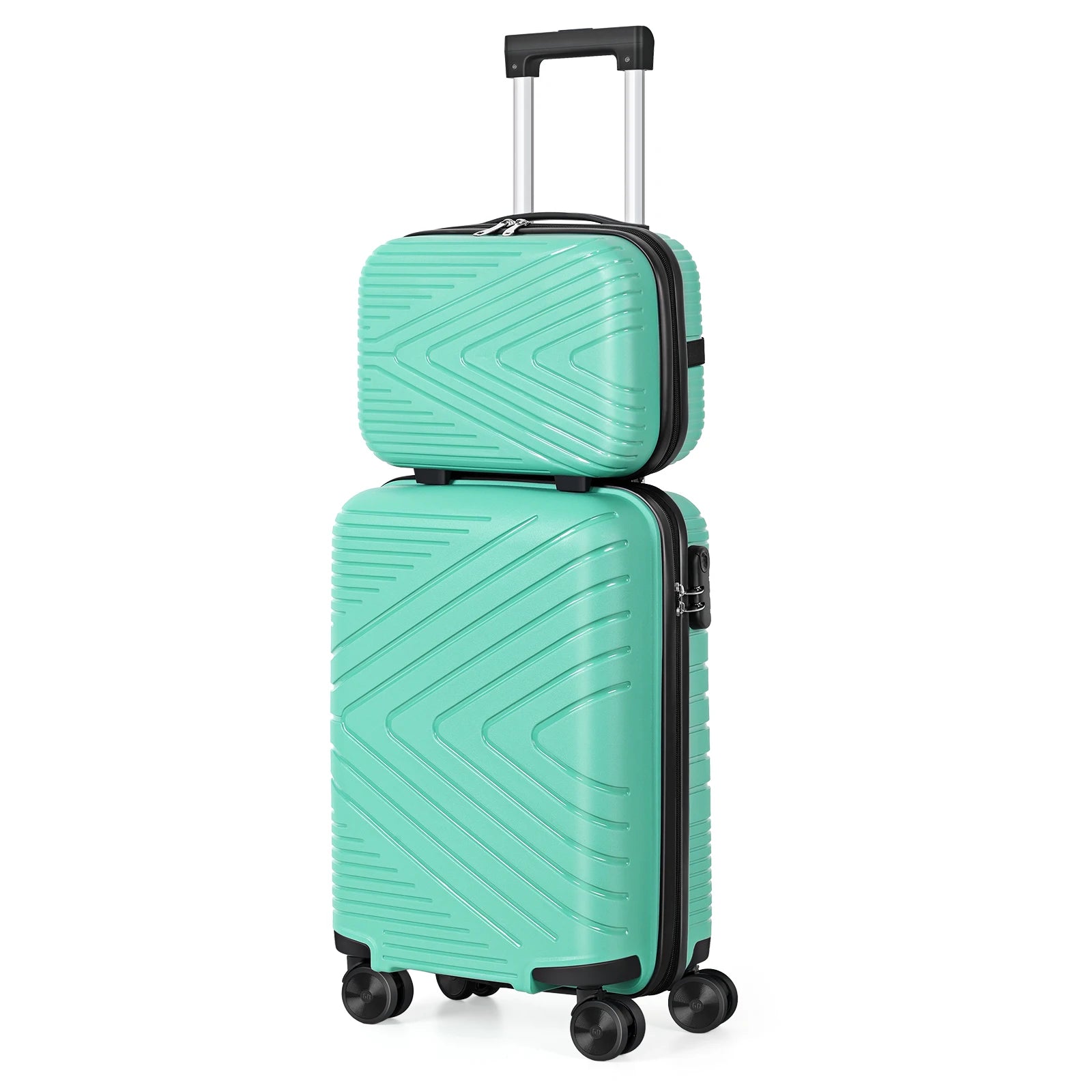Travel Set of 2 Luggage Hooks with Matching Suitcases (14" + 20") Triangular Pattern, Black Color, PP Material for Stylish