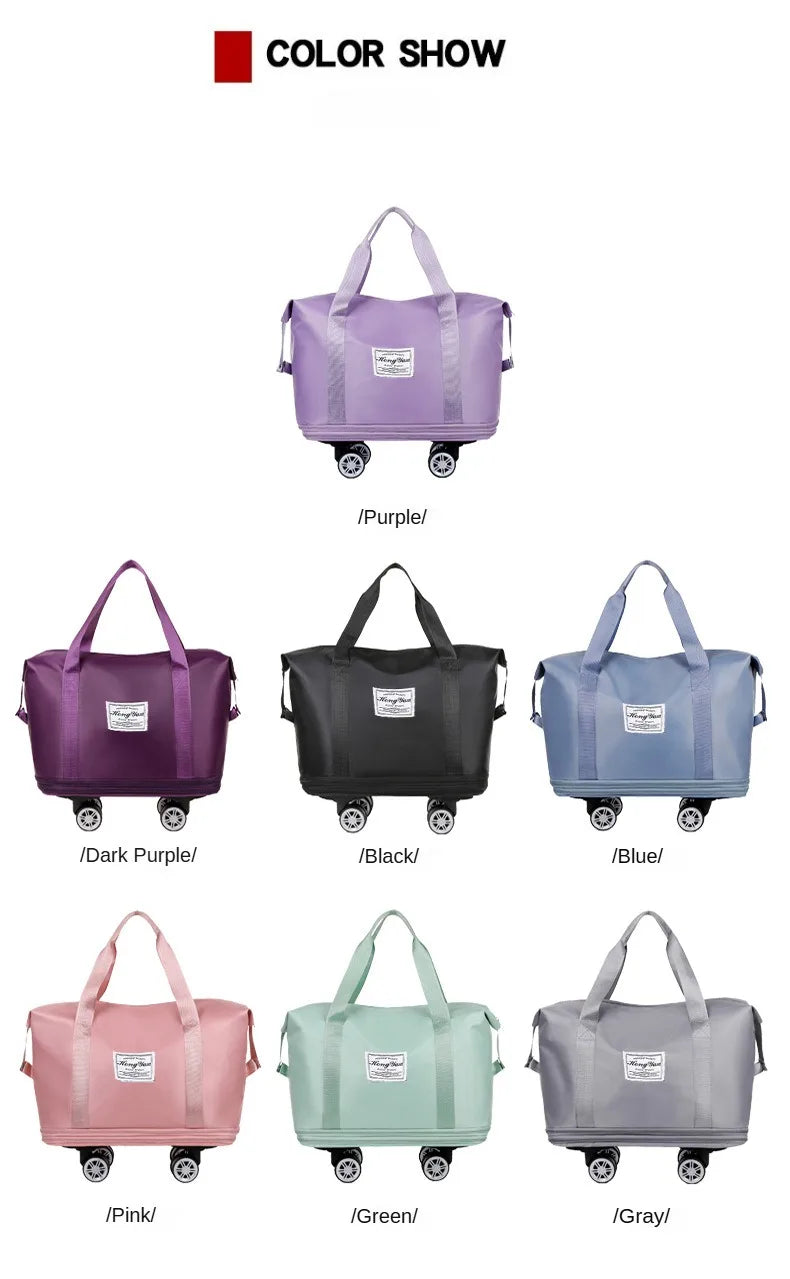 Universal Wheel Expandable Luggage Large Capacity Lightweight Travel Fitness Bag with Dry And Wet Separation Storage
