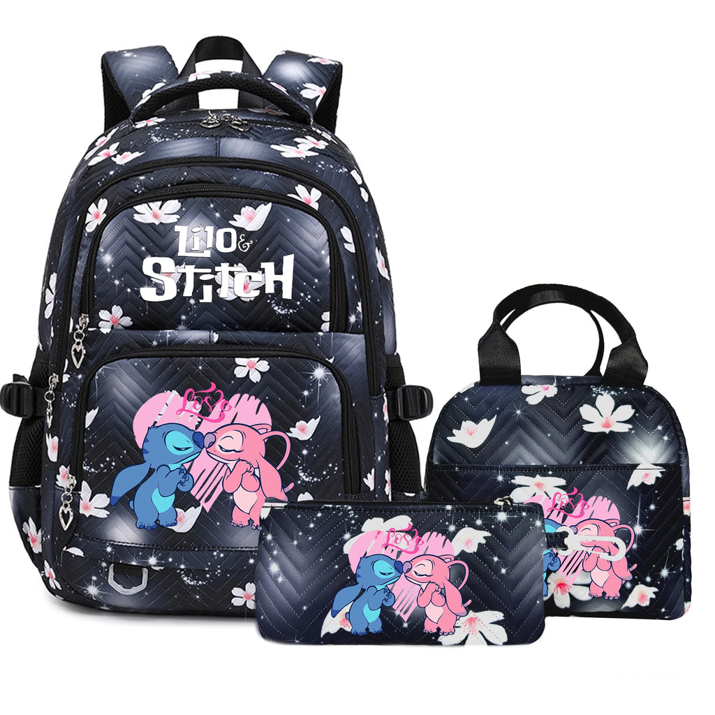 Stitch Large Capacity Backpack Daypack Lightweight Schoolbag Casual Travel Knapsack for Women Girls Pen Lunch Bags