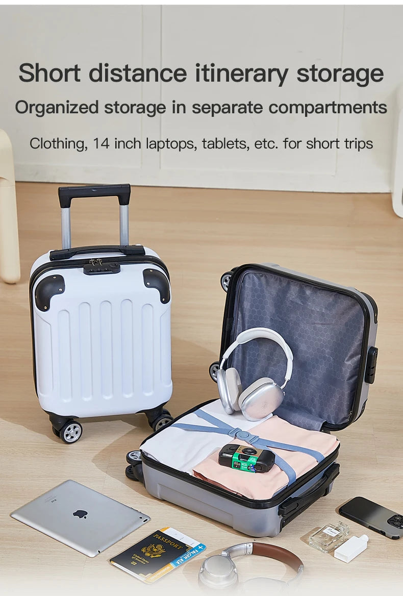 14 inch suitcase with phone holder for easy carrying during travel 360 degree roller suitcase for business purposes suitcase