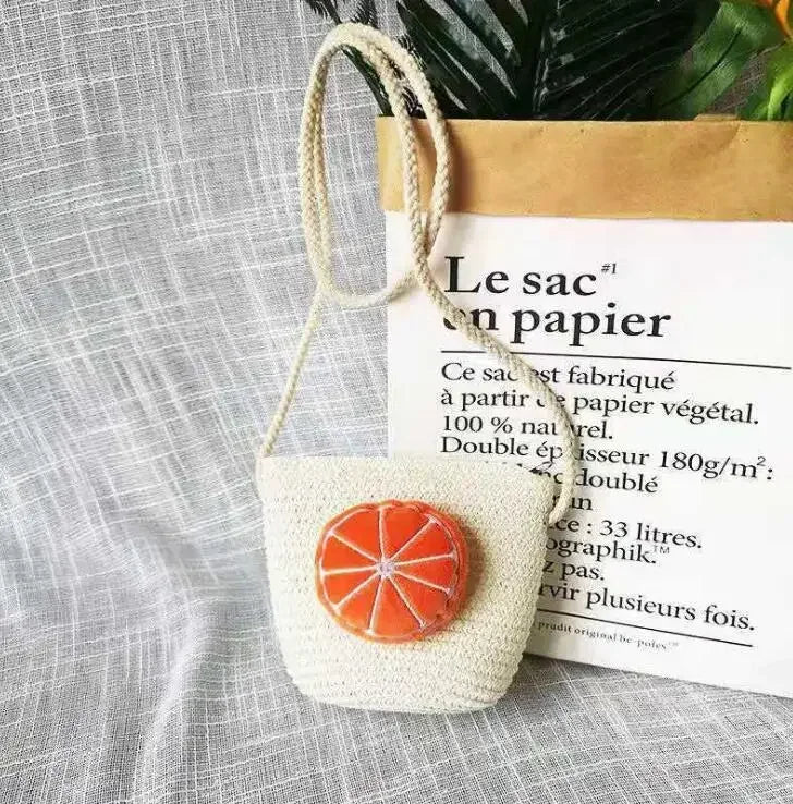 Children's Straw Crossbody Bag Lovely Girls Small Coin Purse Princess Wallet Handbags Baby Kids Mini Summer Shoulder Bags