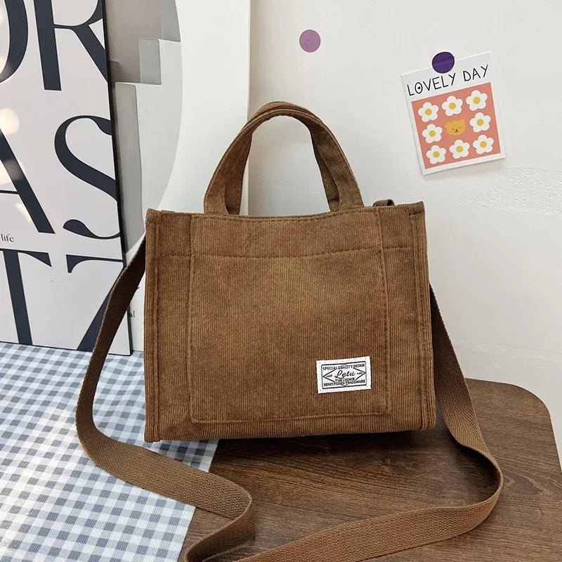 Corduroy Crossbody Tote Bag