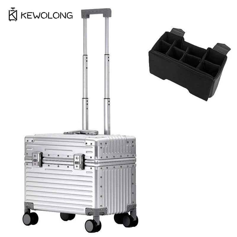 Right Angle Aluminum Suitcase, Top Opening Hard Shell Carry-On Luggage with 360° Spinner Wheels, Camera GearPhotography trolley