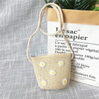 Children's Straw Crossbody Bag Lovely Girls Small Coin Purse Princess Wallet Handbags Baby Kids Mini Summer Shoulder Bags
