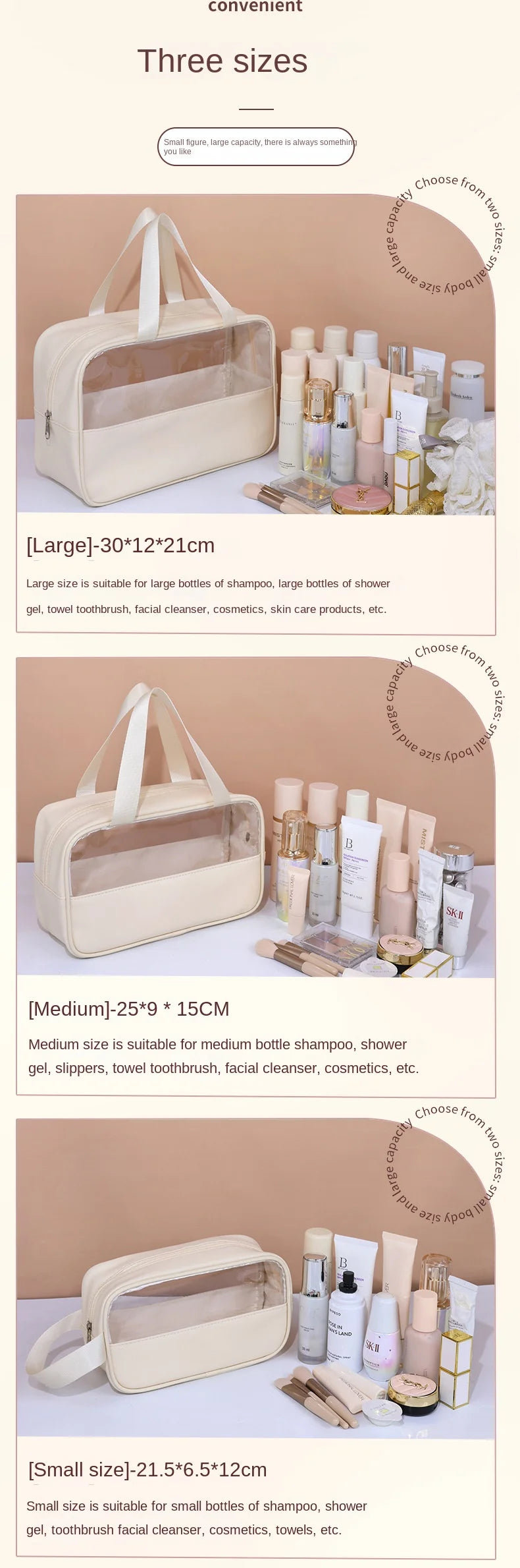 Portable Travel Cosmetic Bag Women Transparent Makeup Bag Large-Capacity Bath Wash Bags Multifunction Waterproof Storage Case