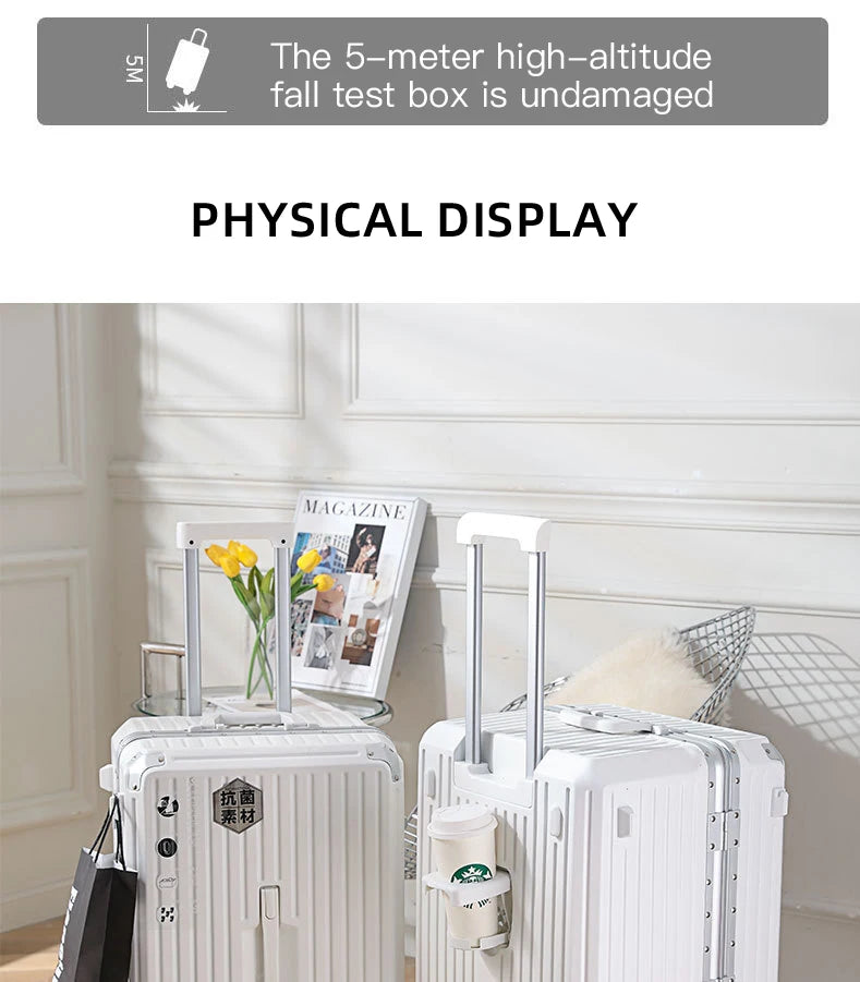 sushimu Suitcase Wide Handle Travel Suitcase Men 20 24 26 Carry-On Luggage Women PC Aluminum Frame Trolley Case