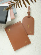 2PCS Custom Name Passport Holder & Luggage Tag Set Customized Gold Monogram Name Faux Leather Passport Cover with a Luggage Tag