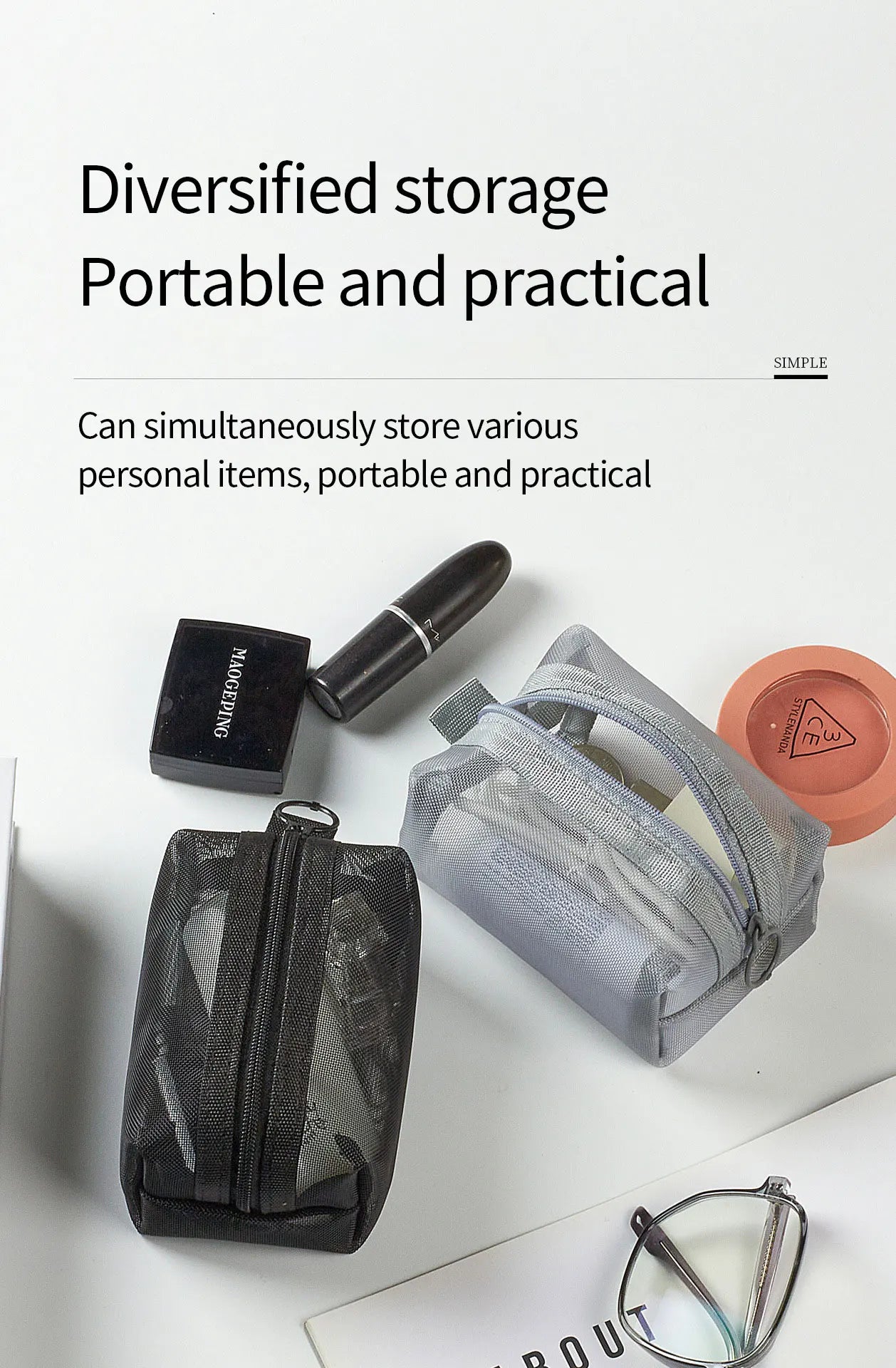 Multipurpose Breathable Square Mesh Storage Pouch Lightweight Mini Wash Bag Mini Zipper Coin Purse Large Capacity Coin Purse