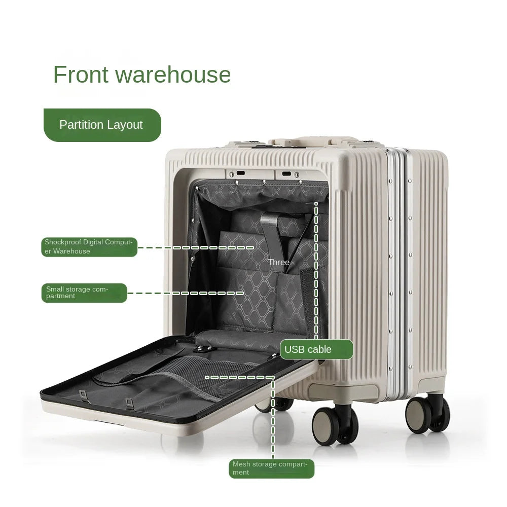 18 Inch Trolley Case Travel Suitcase Boarding Case Aluminum Frame Password Box Suitcase Universal Wheel Rolling Luggage Bag