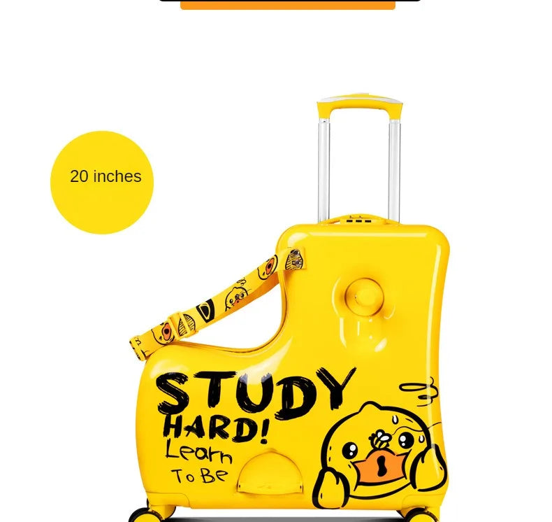 New children's riding suitcase on wheels kids cartoon trolley case travel suitcases can sit and ride horse rolling luggage gifts