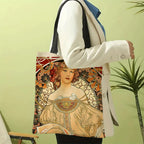 Mucha Series Digital Printed Linen Bag Open Tote Bag Handbag Retro Shopping Bag